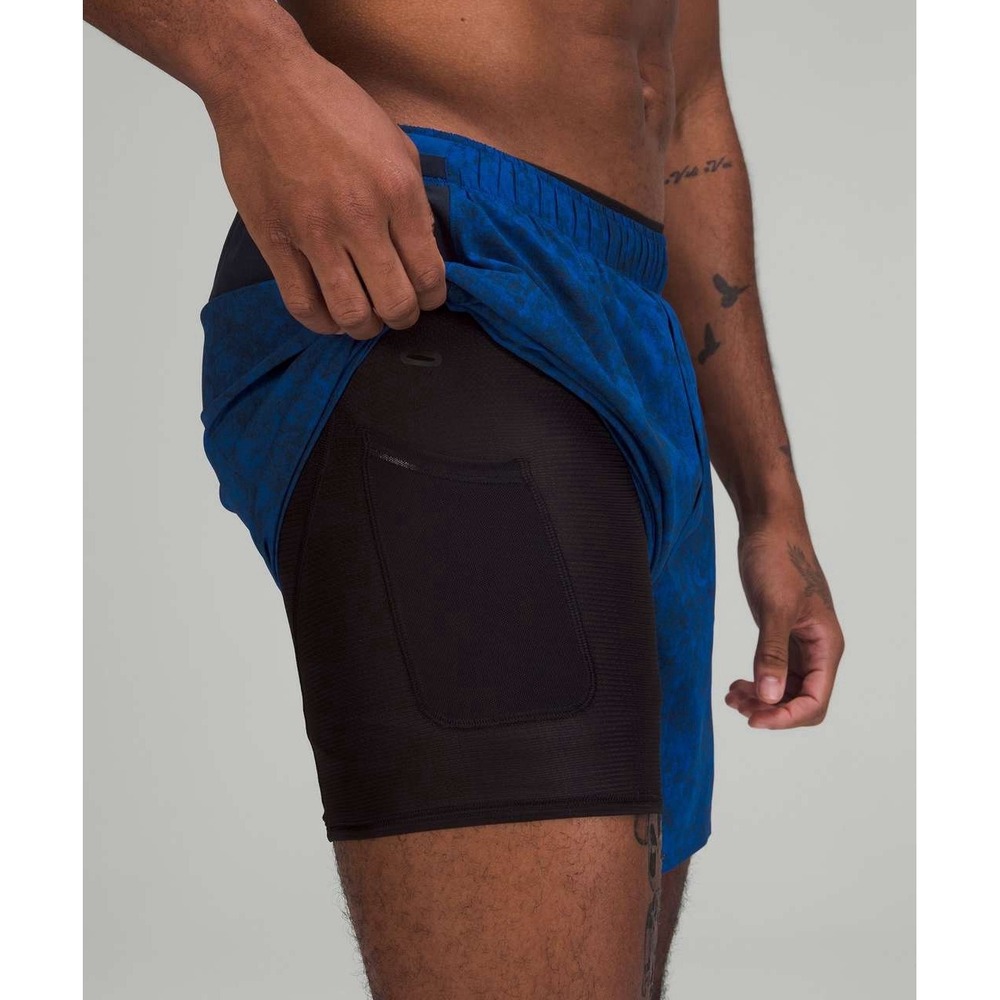 Lululemon Surge Lined Short 6" Gravel Dust Symphony‎ Blue True Navy Sz M Gym - Picture 6 of 16